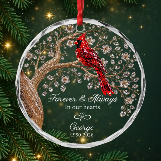 AlwaysAndForeverInOurHearts_PersonalisedGiftGlassCircleOrnamentForLovedOnes