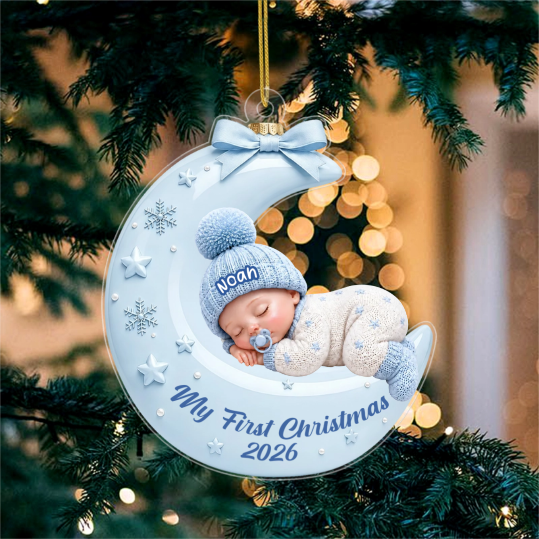 BabyOnMoonUniqueChristmasGift_PersonalisedGiftAcrylicOrnamentForNewborn_1