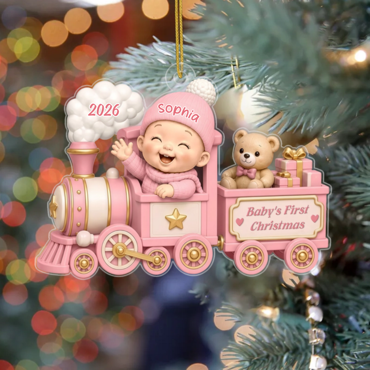 BabyOnToyTrainFirstChristmas_PersonalisedGiftAcrylicOrnamentForNewborn_10