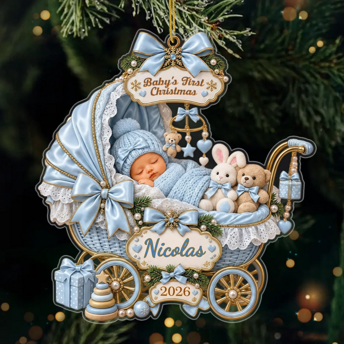 BabySleepingInCarriage_PersonalisedGiftAcrylicOrnamentForNewborns_2