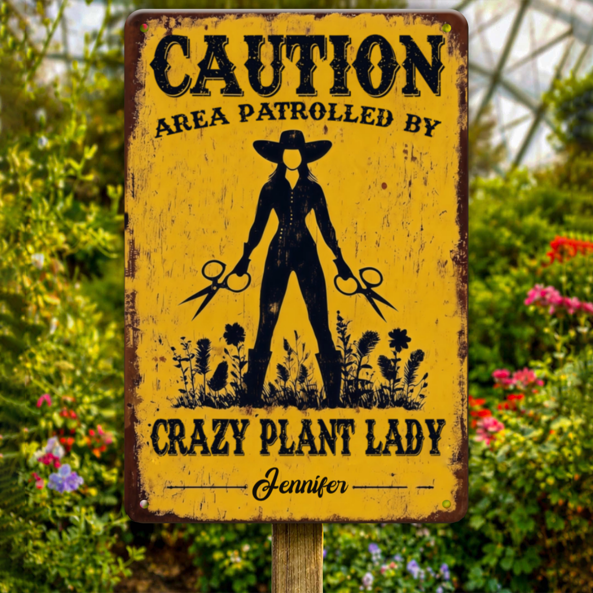 CautionAreaPatrolledByCrazyPlantLady_PersonalisedGiftMetalSignForPlantLovers_Gardeners