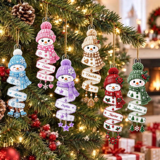 ChristmasSnowmanSpiralStyleCustomNames_PersonalisedGiftAcrylicOrnamentForFamily_3