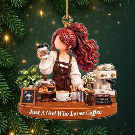 CoffeeLoverGirl_PersonalisedGift AcrylicOrnamentForCoffeeLovers