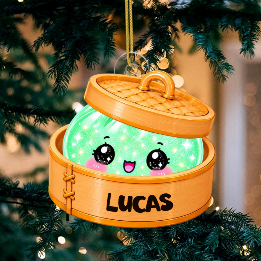 CuteDumplingInSteamerBasket_PersonalisedGiftAcrylicOrnamentForFamily_2