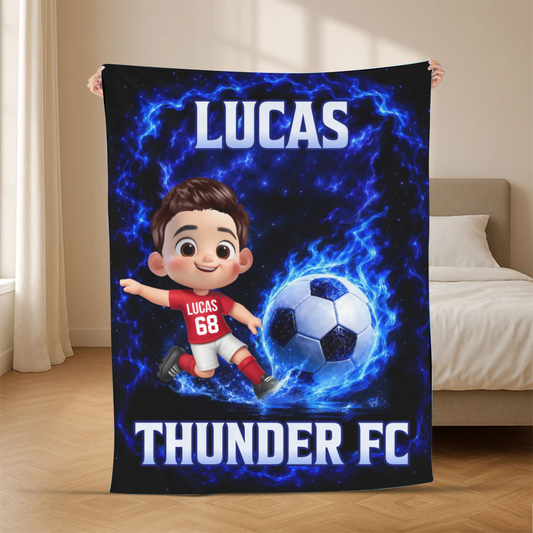 CuteKidFootballPlayerCustomNameAndTeamName_PersonalisedGiftBlanketForChildren_2