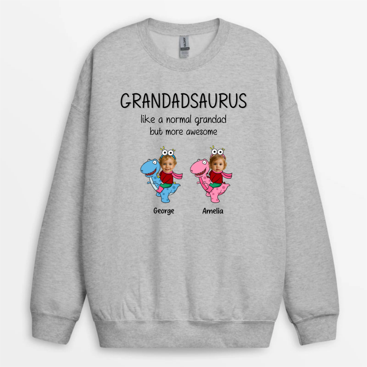 Daddysaurus_Grandpasaurus_Kid_Face_Photo_Dinosaur_Custom_ _Personalised_Gift_T Shirt_For_Dad_And_Grandad_5