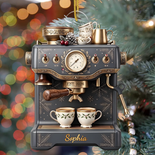 EspressoMachineChristmas_PersonalisedGiftAcrylicOrnamentForCoffeeLovers