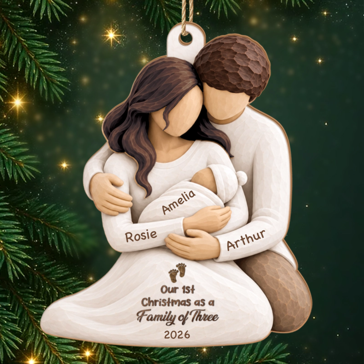 First_Christmas_As_A_Family_Of_Three_ _Personalised_Gift_1 Layer_Wooden_Ornament_For_Families_3