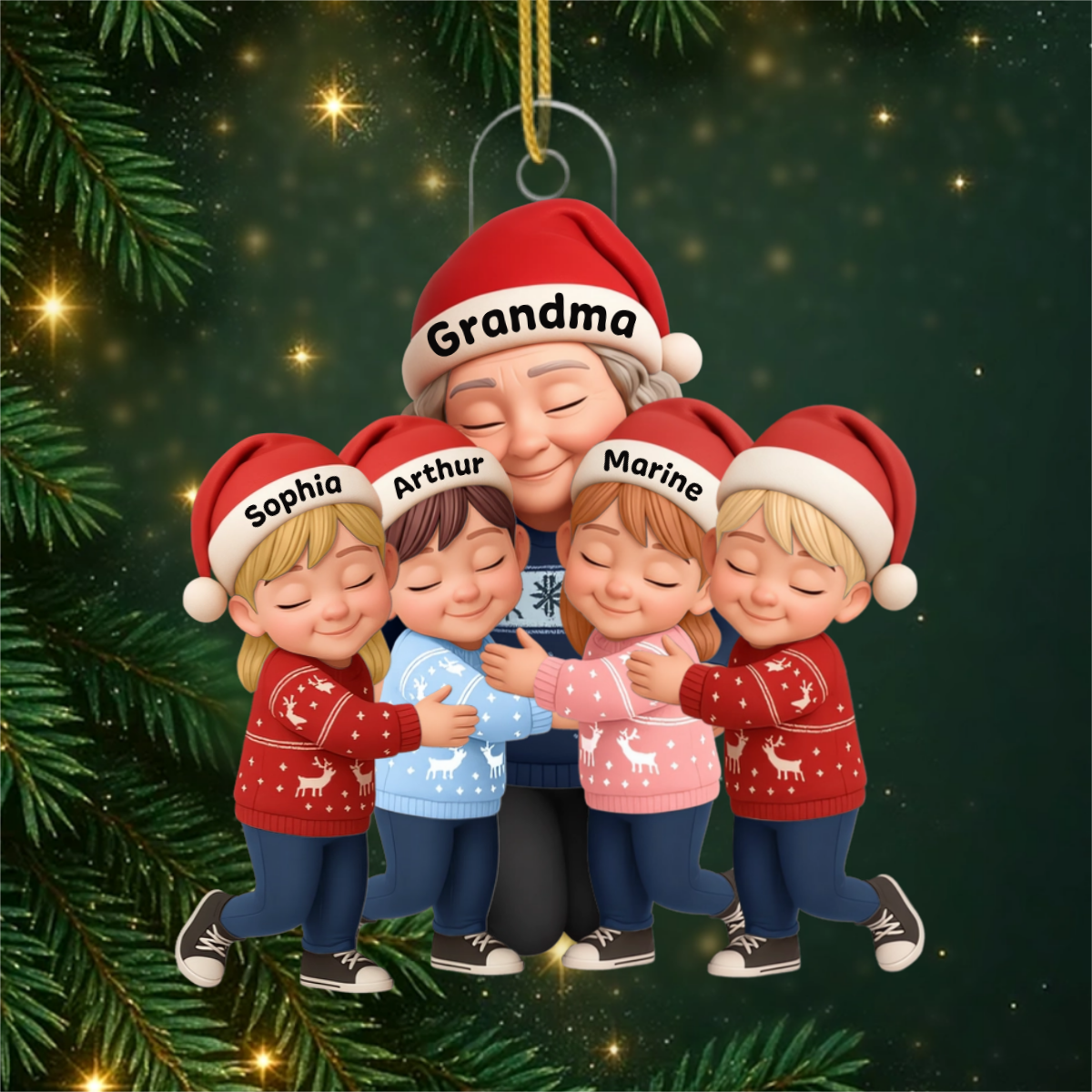GrandmaHuggingGrandkids_PersonalisedGiftAcrylicOrnamentForGrandma_2