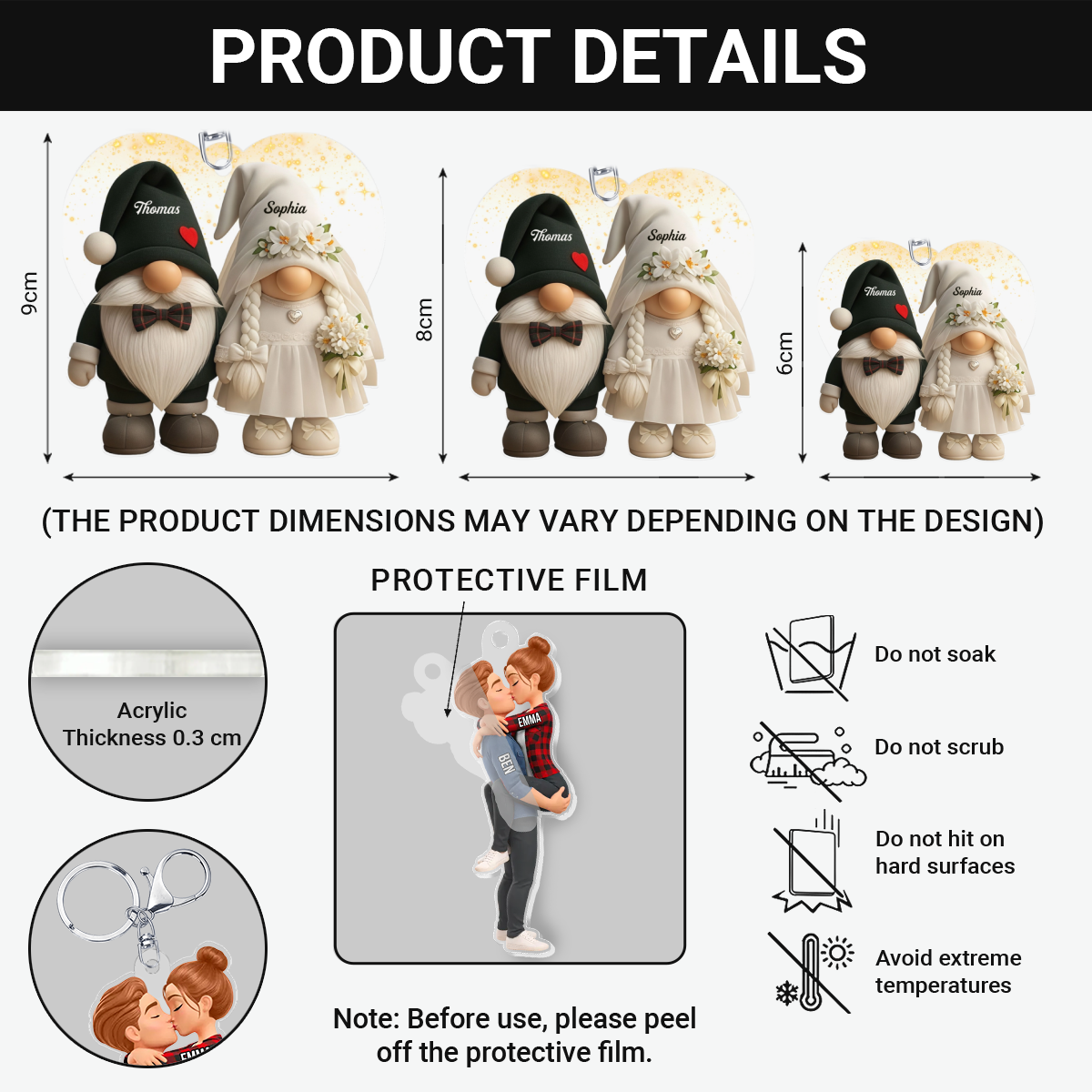 GroomAndBrideWithFlowers_PersonalisedGiftAcrylicKeychainForCouples_3