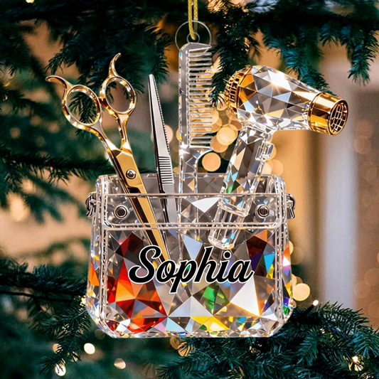 Hair_Stylist_Faux_Crystal_Pouch_ _Personalised_Gift_Acrylic_Ornament_For_Beauticians_And_Hair_Stylists_2