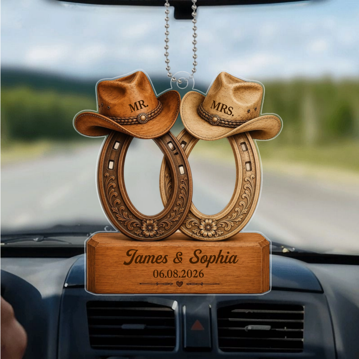 HorseshoeCowboyHat_PersonalisedGiftHangingOrnamentForCouples