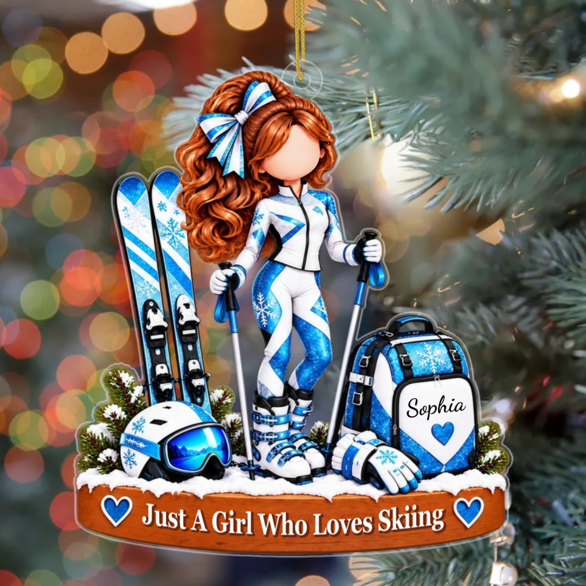 JustAGirlWhoLovesSkiing_PersonalisedGiftAcrylicOrnamentForHer