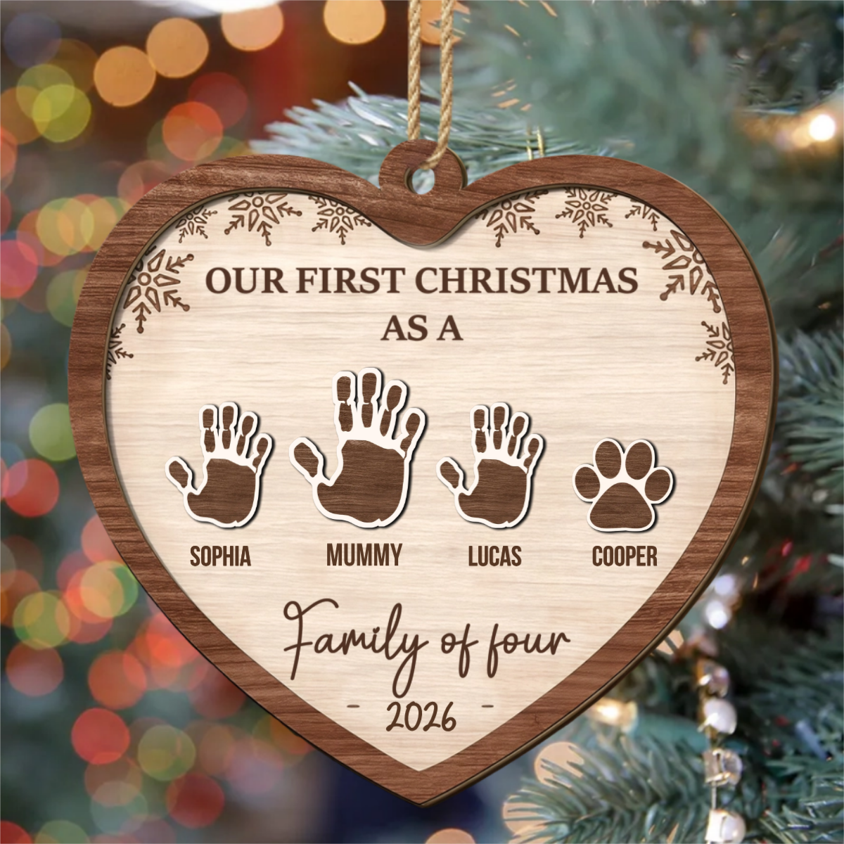 Our1stChristmasFamily_PersonalisedGift2 LayerWoodenOrnamentForFamily