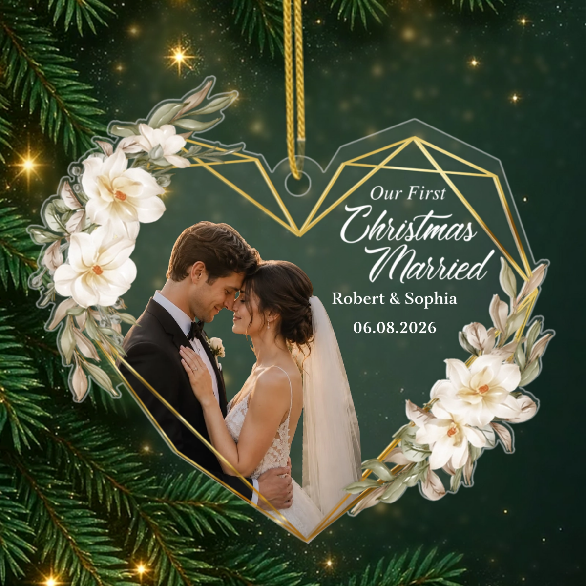 OurFirstChristmasMarriedPhotoCustom_PersonalisedGiftHangingOrnamentForCouples_2