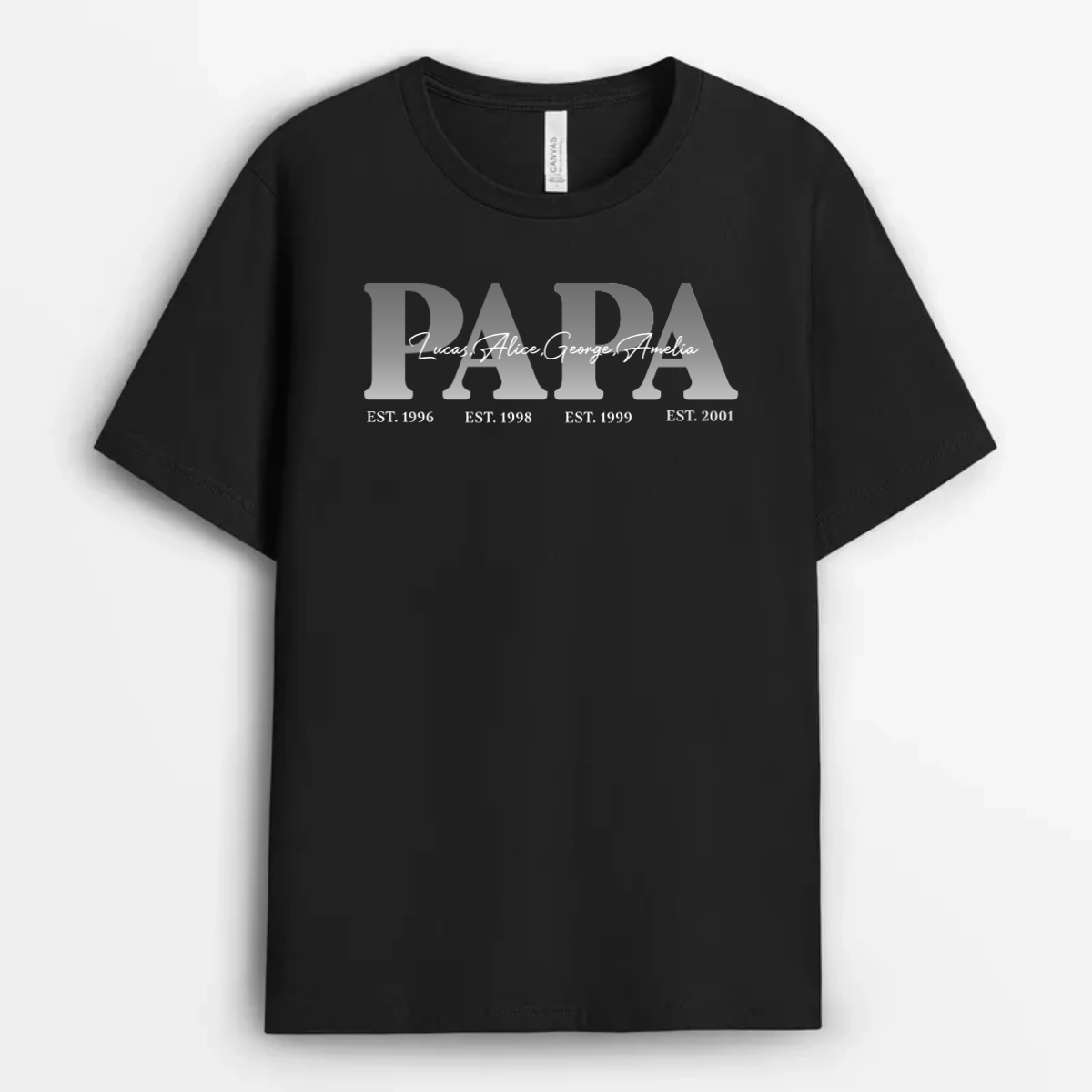 PapaEstablishedYearWithKidsNamesCustom_PersonalisedGiftT ShirtForDadAndGrandad