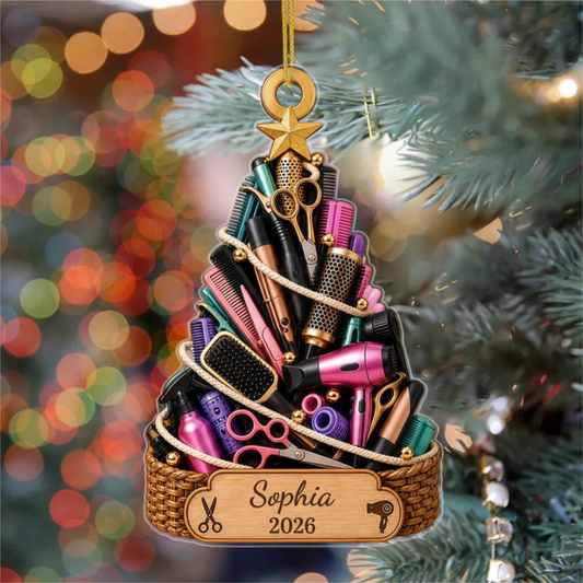 PersonalisedHairstylistChristmasTree_PersonalisedGiftAcrylicOrnamentForHairStylists