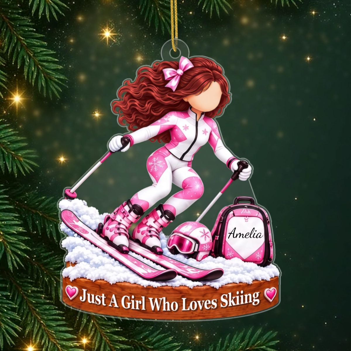 SkiGirl_PersonalisedGift AcrylicOrnamentForSkiLovers