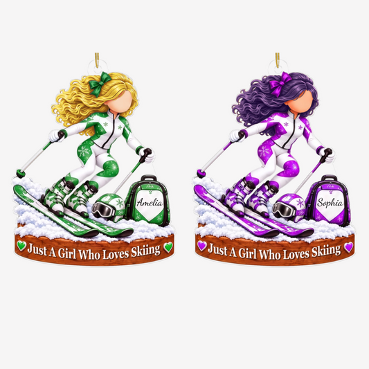 SkiGirl_PersonalisedGift AcrylicOrnamentForSkiLovers1
