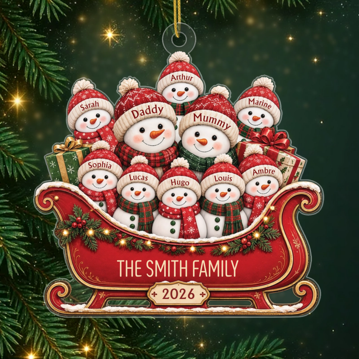 SnowmanFamilySleigh_PersonalisedGiftAcrylicOrnamentForFamily_2