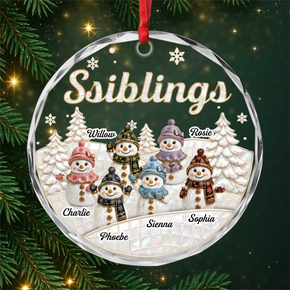 SnowmanSiblings PersonalisedGift_GlassCircleOrnamentForFamily2_98aac93f e683 4709 ad68 ebd3f0891533