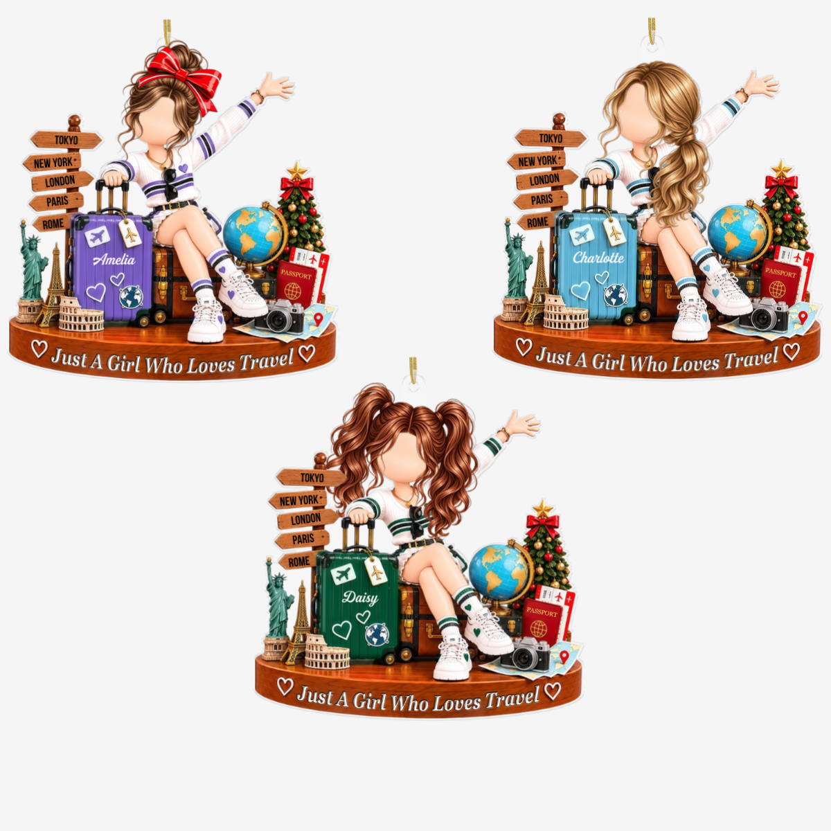 TravelLoverGirl_PersonalisedGift AcrylicOrnamentForTravelLovers2
