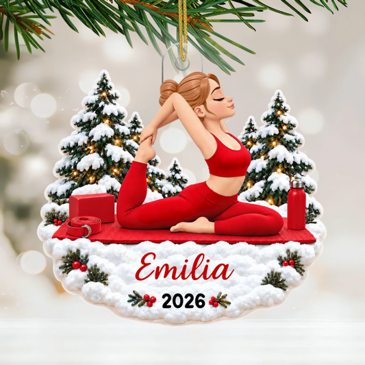 Yoga_Woman_with_Snowy_Christmas_Trees_ _Personalised_Gift_Acrylic_Ornament_For_Yoga_Lovers1