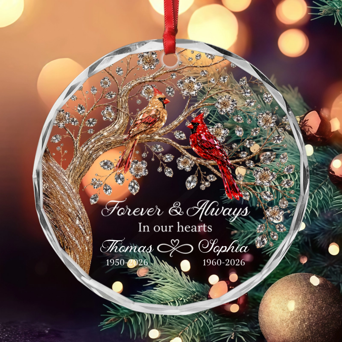 AlwaysAndForeverInOurHearts_PersonalisedGiftGlassCircleOrnamentForLovedOnes_3