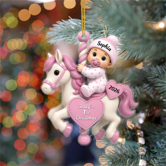 BabyFirstChristmasOnCarouselHouse_PersonalisedGiftAcrylicOrnamentForNewborn_6fb8954e 8496 4a5d b7b9 76b334ea0d66