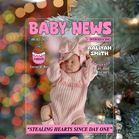 BabyNewsMagazinePhoto_PersonalisedGiftAcrylicOrnamentForBaby_sFirstChristmas_NewParents