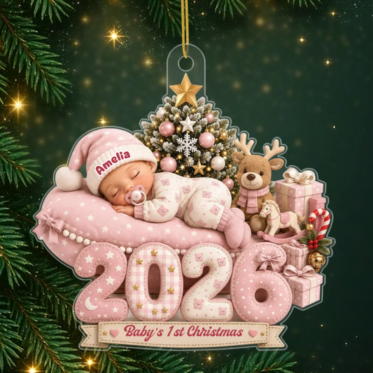 Baby_sFirstChristmas2026_PersonalisedGift AcrylicChristmasOrnamentForNewParents2