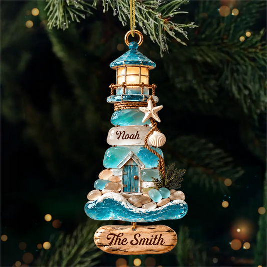 CoastalLighthouse_PersonalisedGift AcrylicOrnamentForFamiliesWhoLoveTheBeach