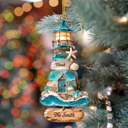 CoastalLighthouse_PersonalisedGift AcrylicOrnamentForFamiliesWhoLoveTheBeach1