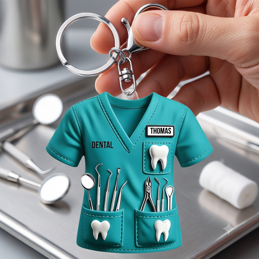 CustomDentalScrubUniform_PersonalisedGiftAcrylicKeychainForDentists