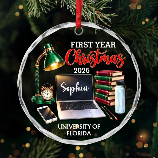 CustomNameFreshmanYearChristmas_PersonalisedGiftGlassCircleOrnamentForCollegeStudents