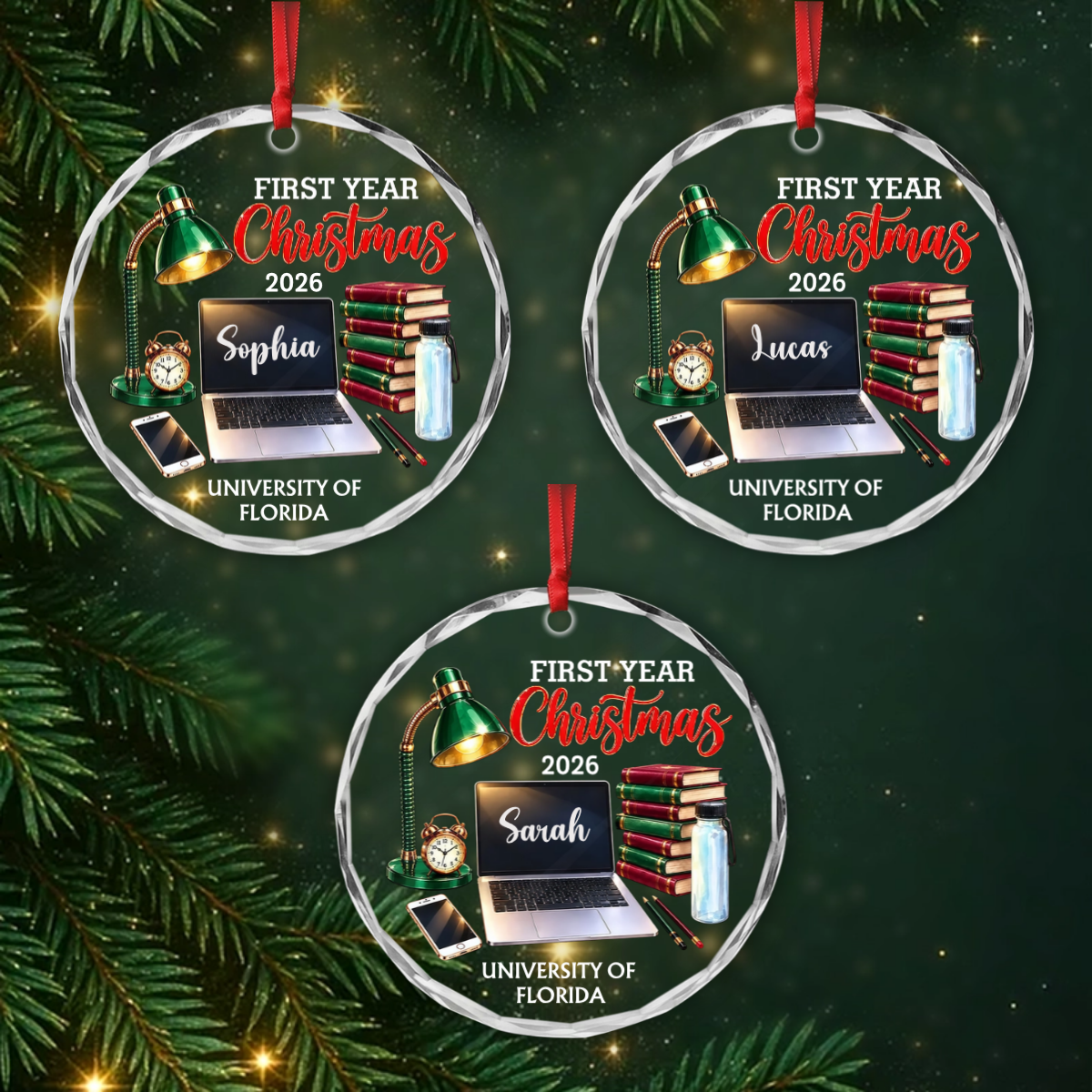 CustomNameFreshmanYearChristmas_PersonalisedGiftGlassCircleOrnamentForCollegeStudents_2