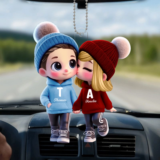 CuteCartoonCoupleWalkingCustom_PersonalisedGiftHangingOrnamentForCouples