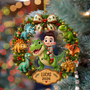 CuteCartoonKidWithDinosaurWreath_PersonalisedGiftAcrylicOrnamentForKids