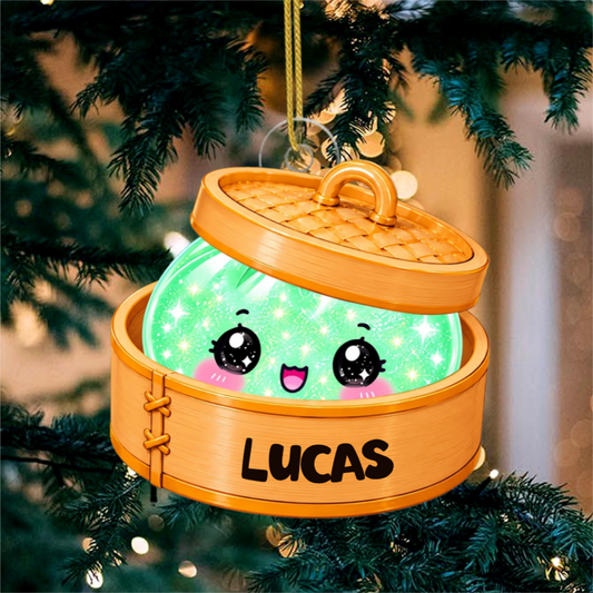 CuteDumplingInSteamerBasket_PersonalisedGiftAcrylicOrnamentForFamily_2