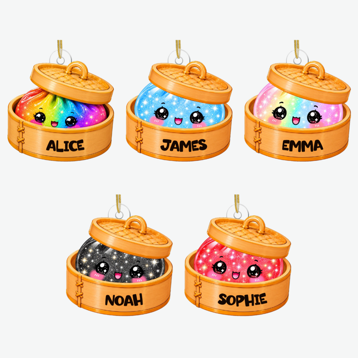 CuteDumplingInSteamerBasket_PersonalisedGiftAcrylicOrnamentForFamily_3