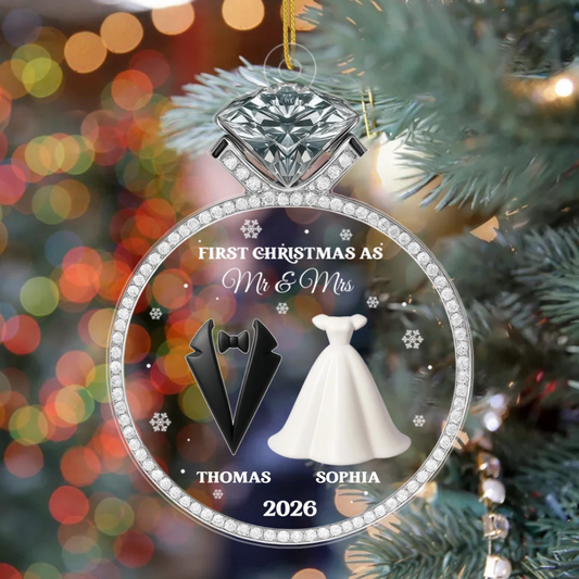 FirstChristmasMarriedDiamondRing_PersonalisedGiftAcrylicOrnamentForCouples