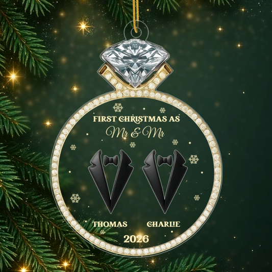 FirstChristmasMarriedDiamondRing_PersonalisedGiftAcrylicOrnamentForCouples_2