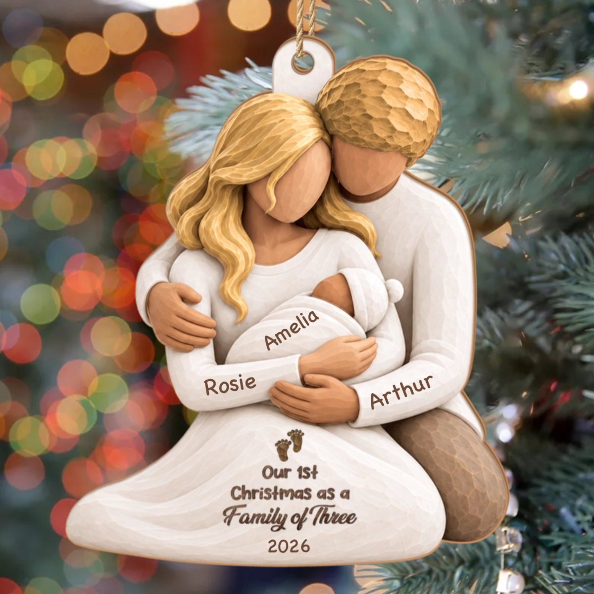 First_Christmas_As_A_Family_Of_Three_ _Personalised_Gift_1 Layer_Wooden_Ornament_For_Families_1
