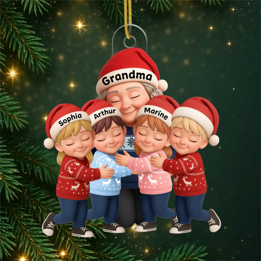 GrandmaHuggingGrandkids_PersonalisedGiftAcrylicOrnamentForGrandma_2