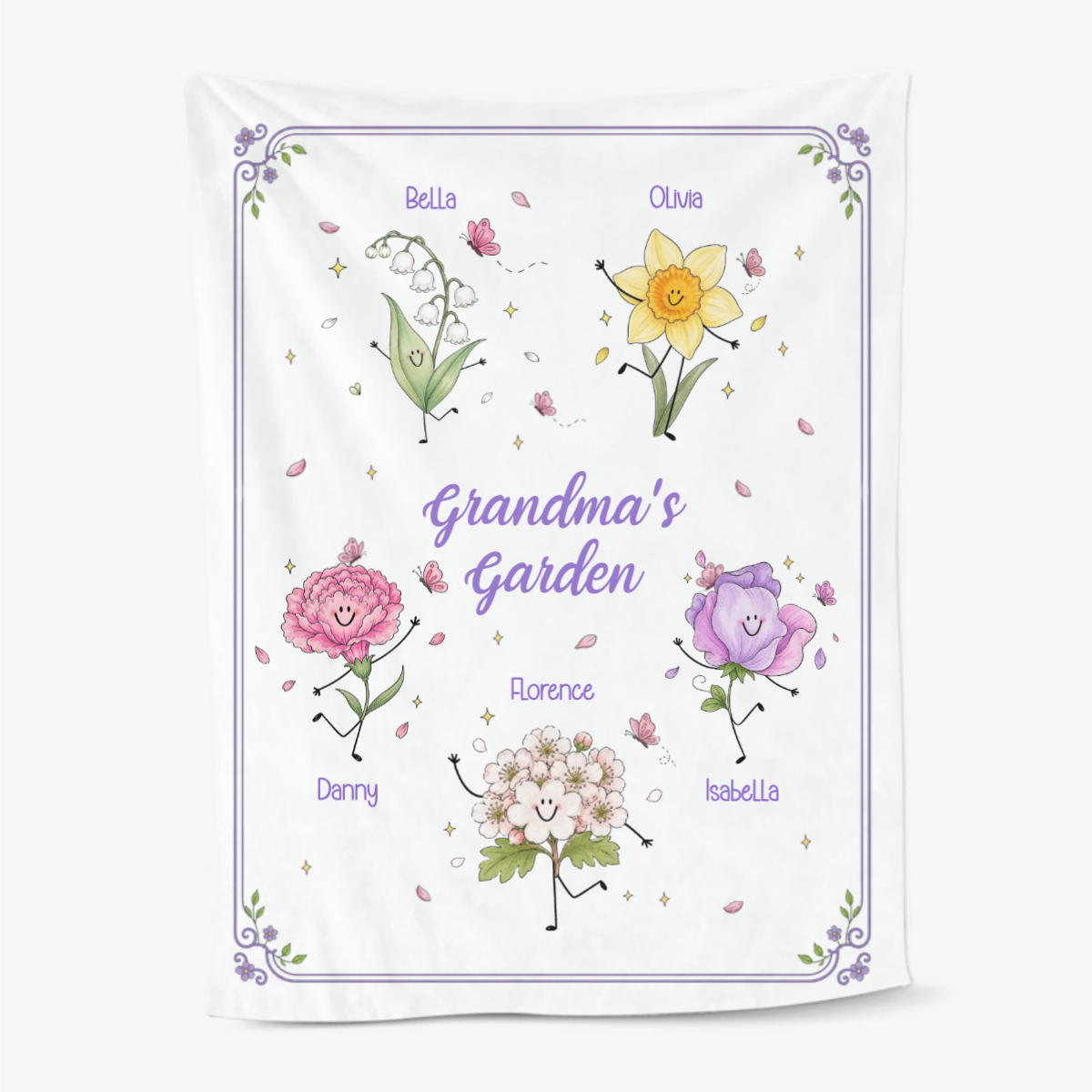 Grandma_s_Garden_Cute_Doodle_Birth_Month_Flowers_Personalised_Gift_Blanket_For_Grandma