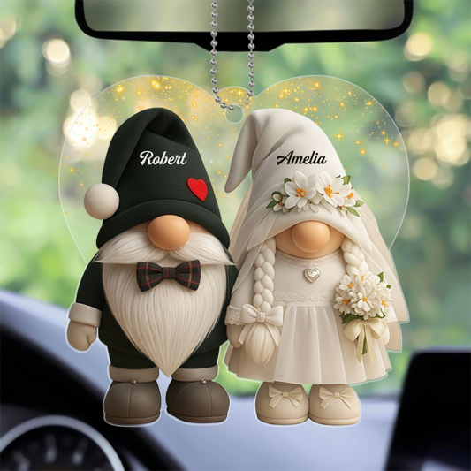 GroomAndBrideWithFlowers_PersonalisedGiftOrnamentForCouples