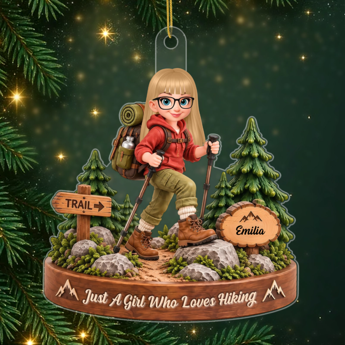 Just_A_Girl_Who_Loves_Hiking_ _Personalised_Gift_Acrylic_Ornament_For_Daughters_And_Granddaughters