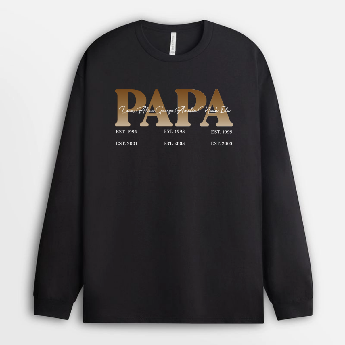 Papa_Established_Year_With_Kids_Names_Custom_Personalised_Gift_T Shirt_For_Dad_And_Grandad_2_82cc78d7 2f2b 40be 9a46 7d246a569573