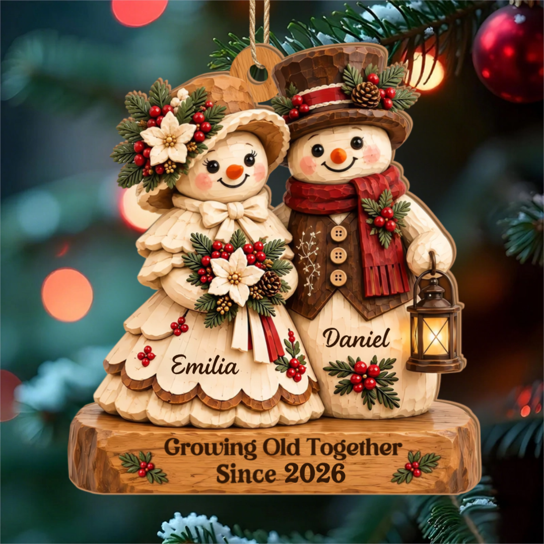 Retro_Vintage_Rustic_Snowman_Couple_Cozy_Christmas_ _Personalised_Gift_Wooden_Ornament_For_Couples2