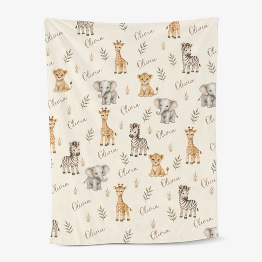 Safari_Animals_Personalised_Gift_ _Blanket_For_Babies
